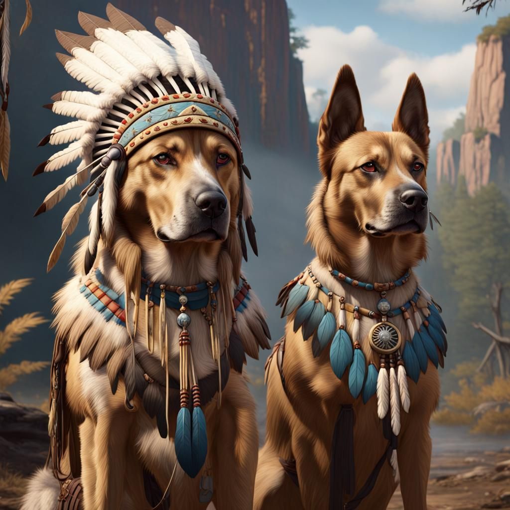Carolina Dogs as Native Americans: Fantasy Concept Art
