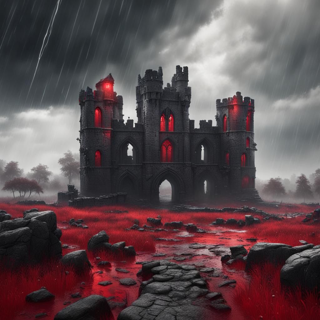 Medieval Battlefield in Rain: Black, White and Red