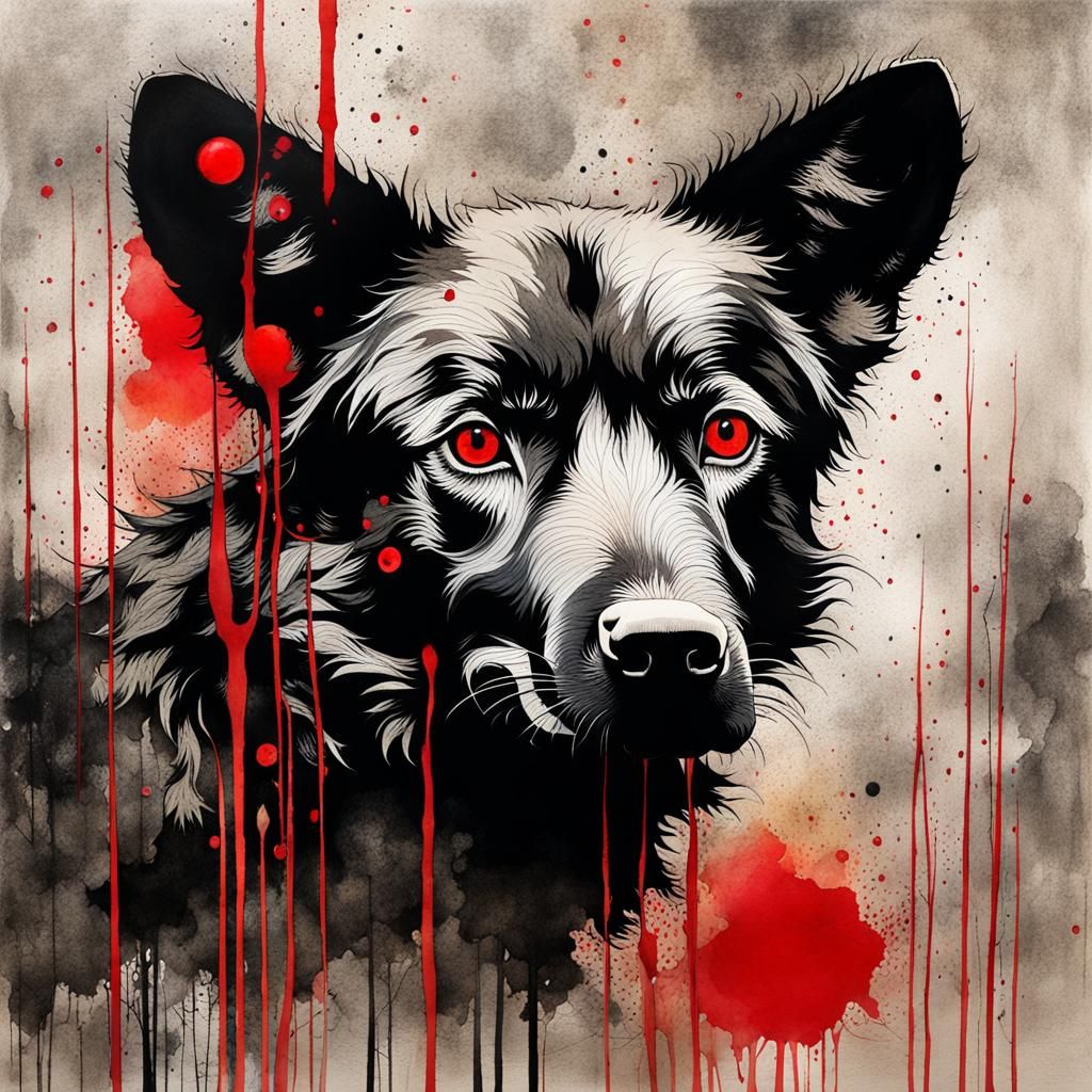 Surreal Wild Dog in Mixed Media Nightmare