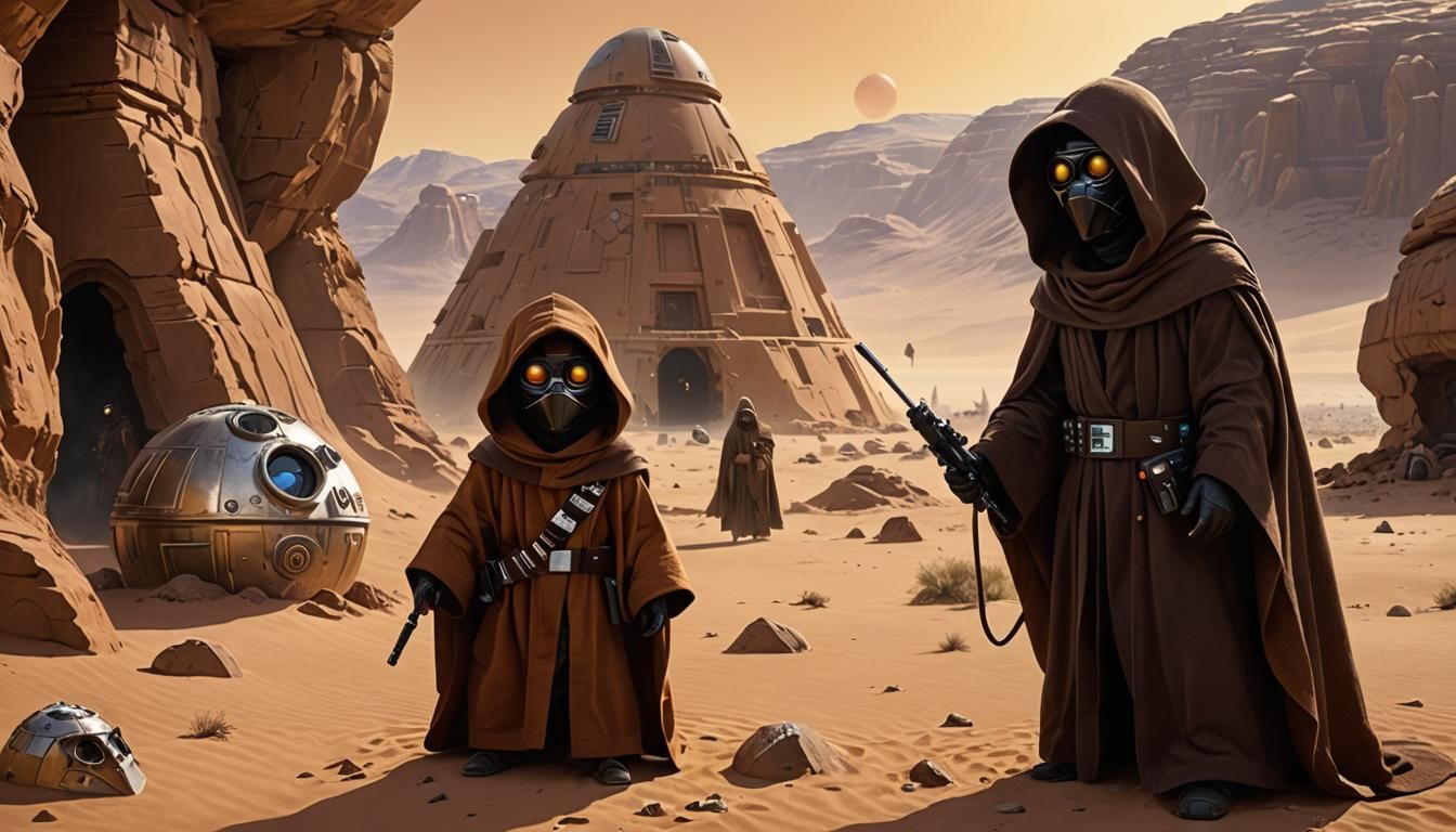Star Wars Jawa on Tatooine in Hyperrealistic Style