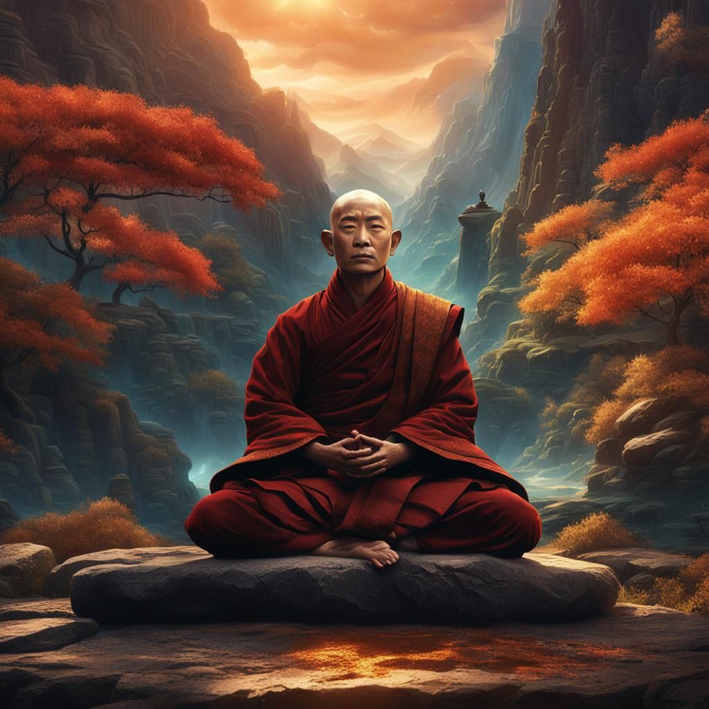 Meditating Siamese Monk: Detailed Fantasy Concept Art