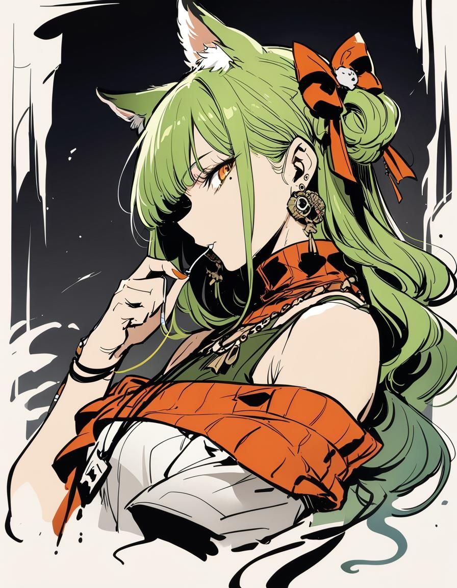 Cyberpunk Goddess with Feline Ears and Piercings