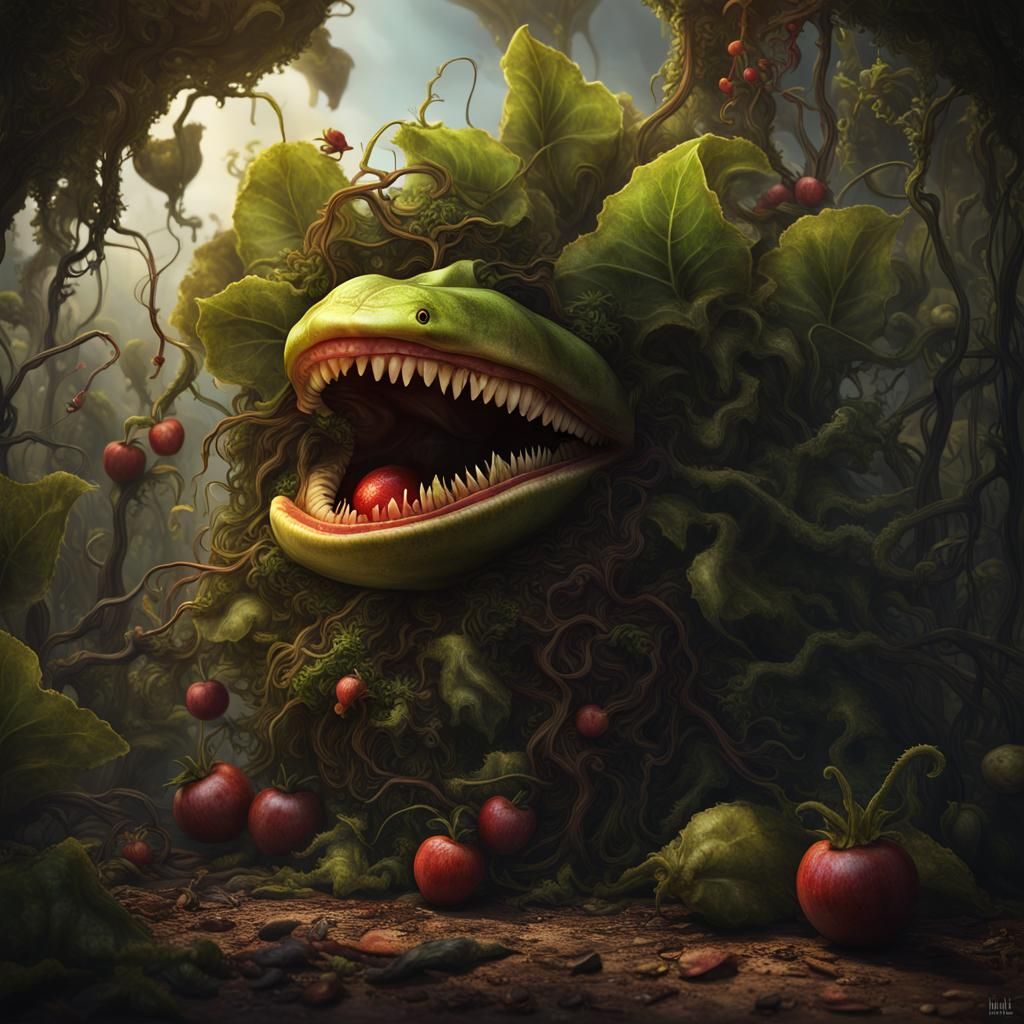 Venus Flytrap with Decoy Fruit: Fantasy Concept Art