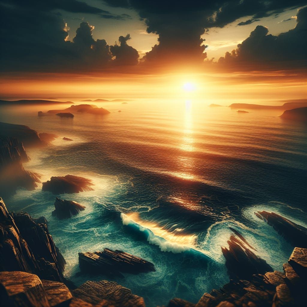 Majestic Ocean Sunset in Cinematic Style
