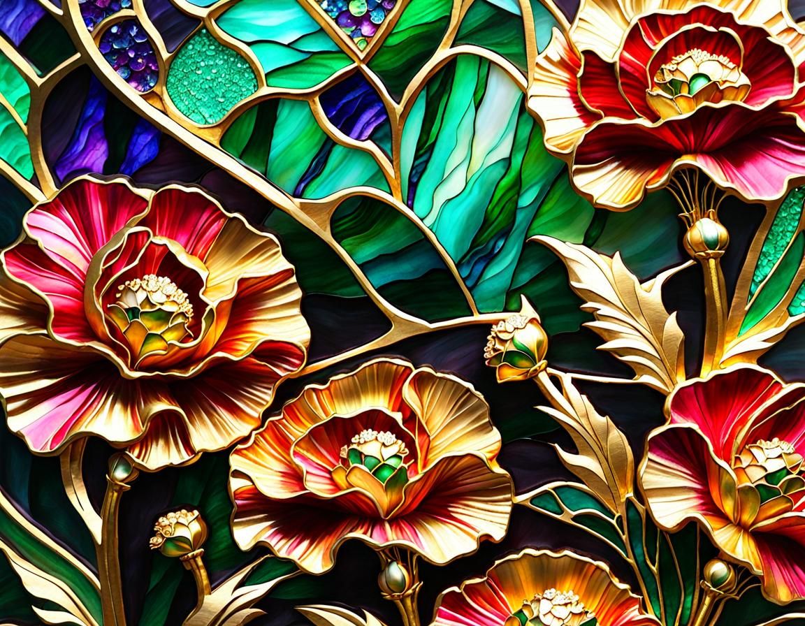 Gold-Dusted Stained Glass Carnation Garden