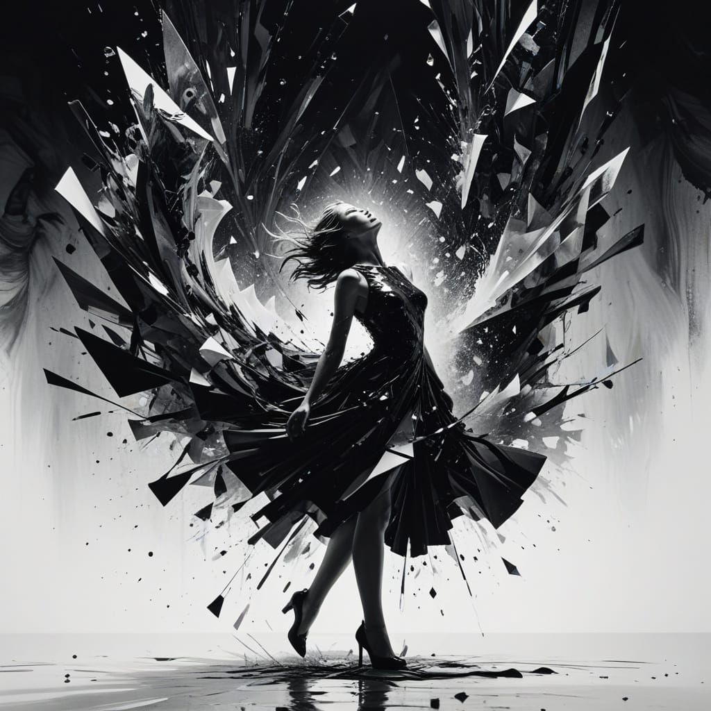 Ethereal Goddess in Stark Monochrome Realm