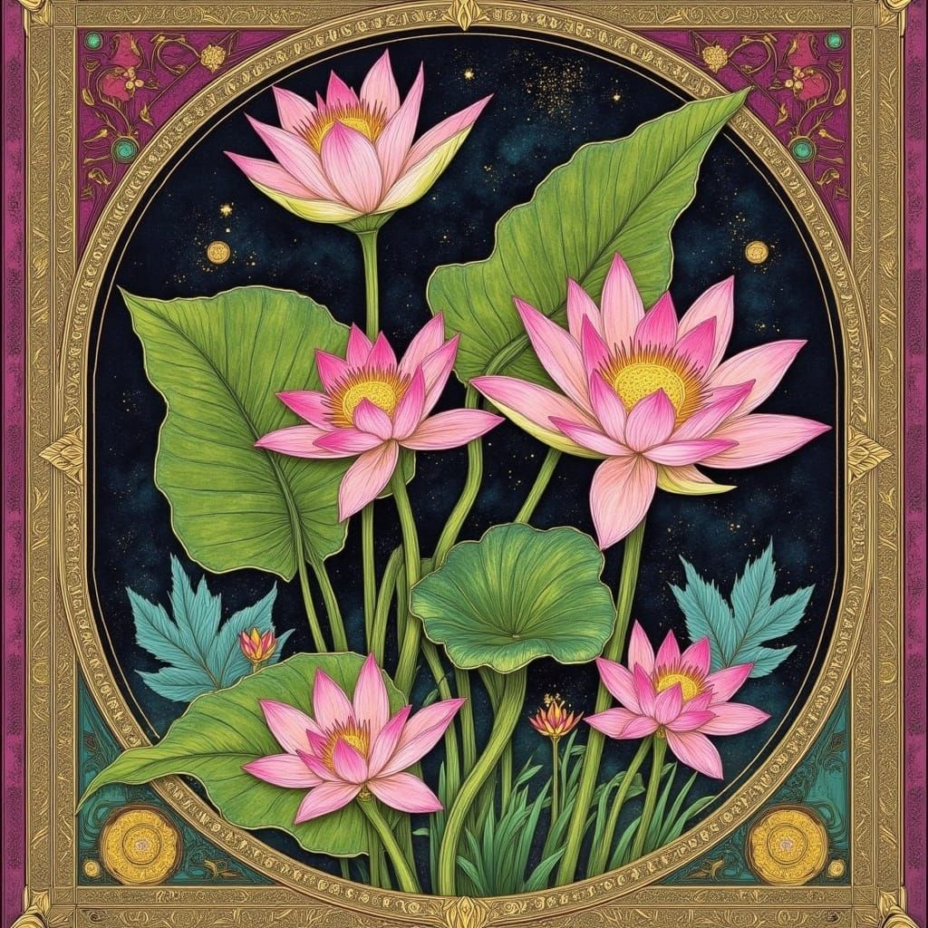 Blooming Flowers in a Dark, Vibrant Art Style