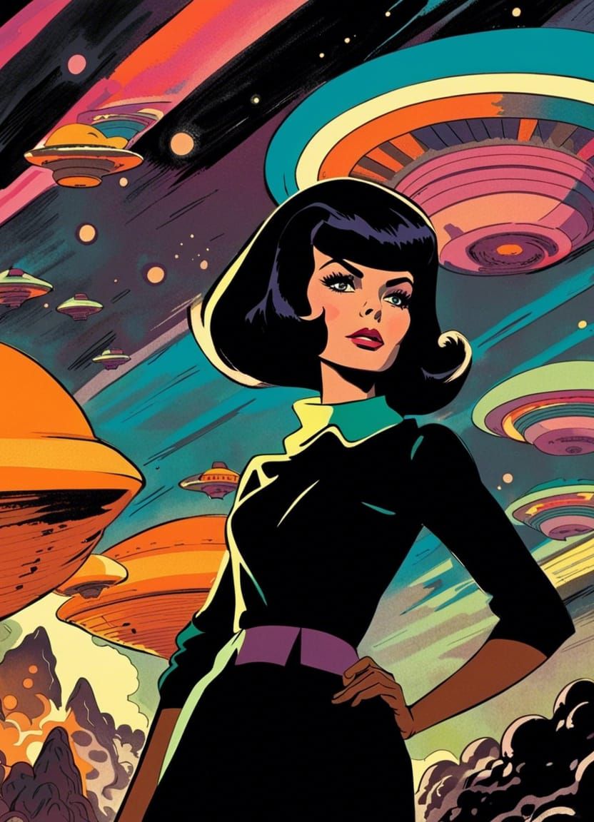 1960s Adventurer Versus Aliens in Comic Book Style