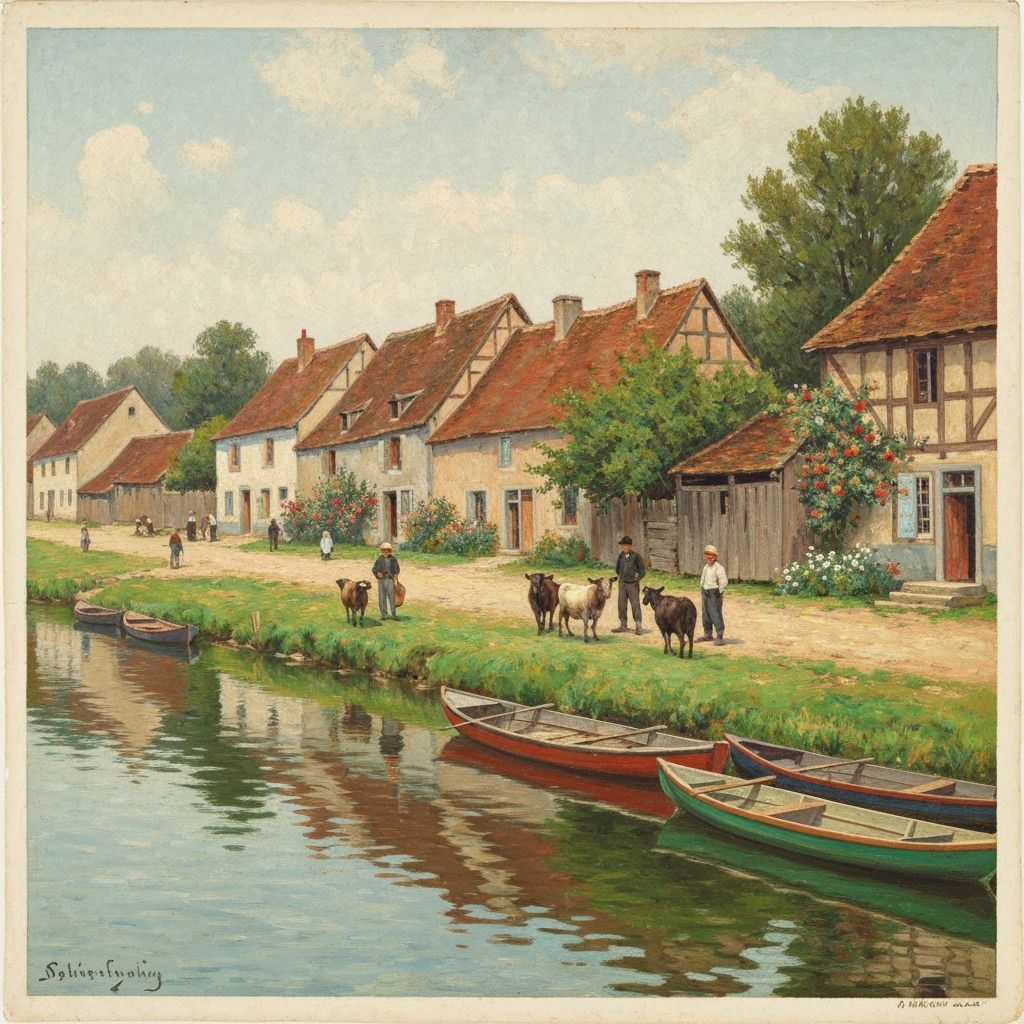 Picturesque French Coastal Village in Impressionistic Style