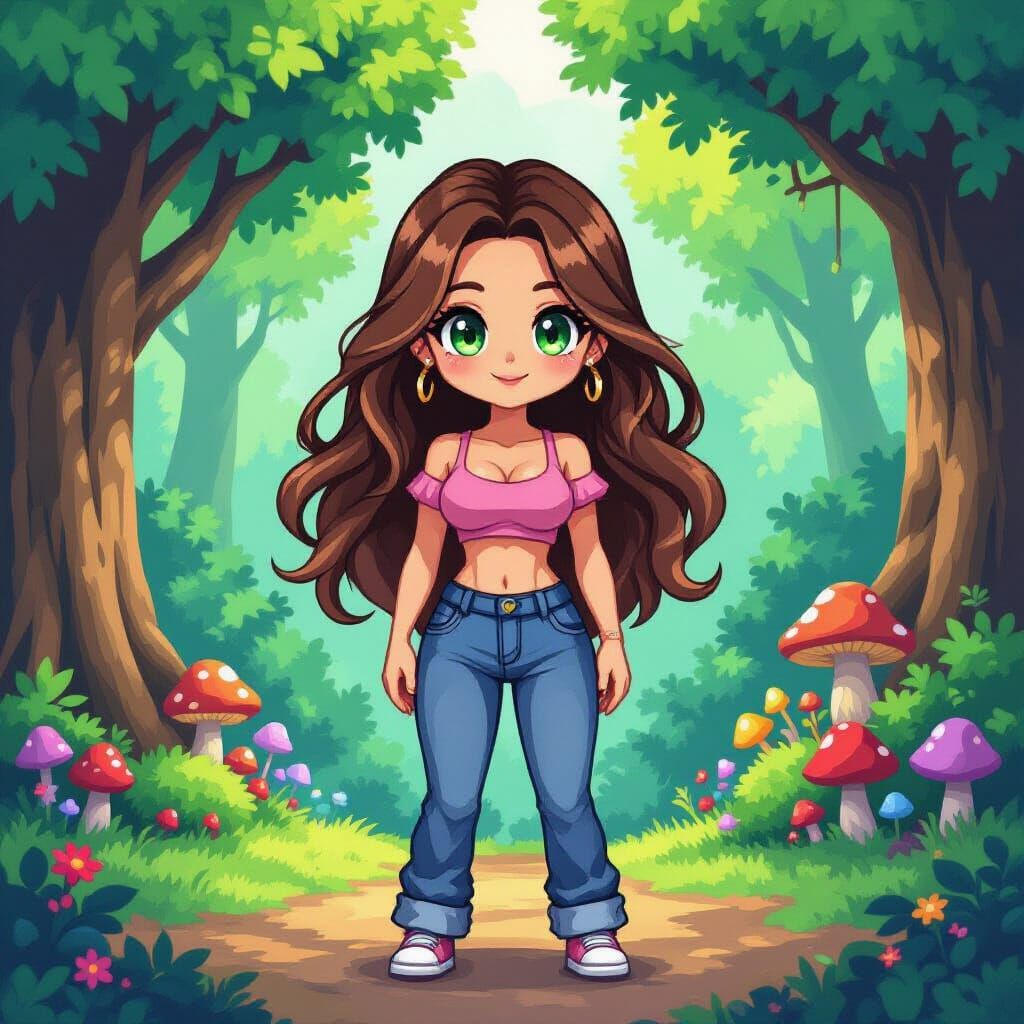 Cute Pixel Art Character in Fantasy Forest