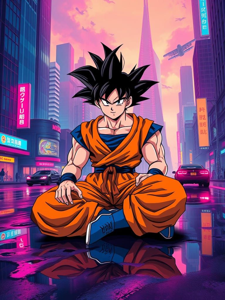 Cyberpunk Future Cityscape with Flying Cars and Neon Lights