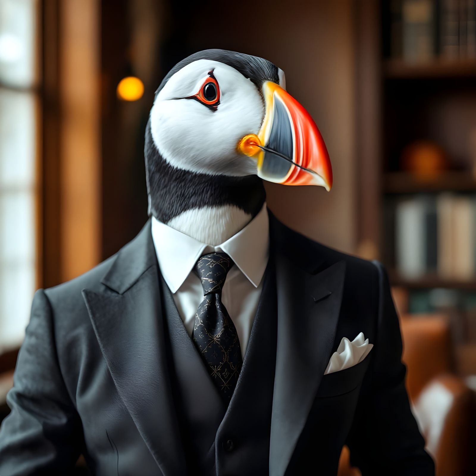 Dapper Puffin Gentleman Captured in Elegant Suit