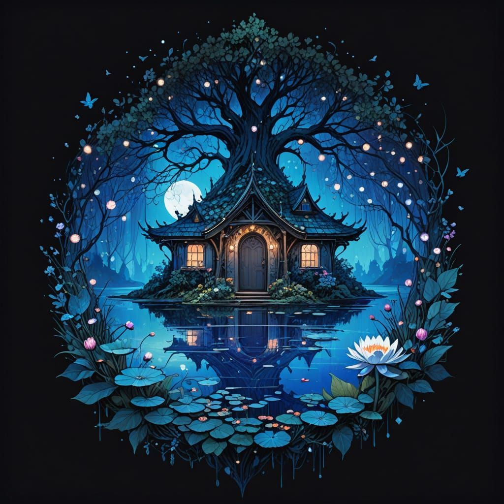 Magical Lakeside Boathouse at Sunset