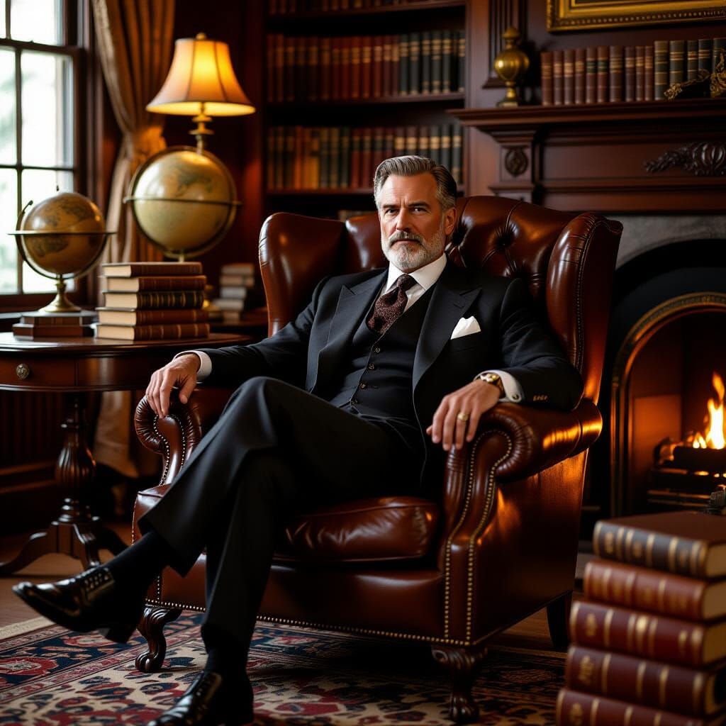 Elegant Gentleman in Study: Art Deco Portrait