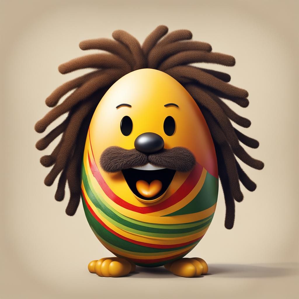 Joyful Anthropomorphic Egg with Rasta Hairstyle