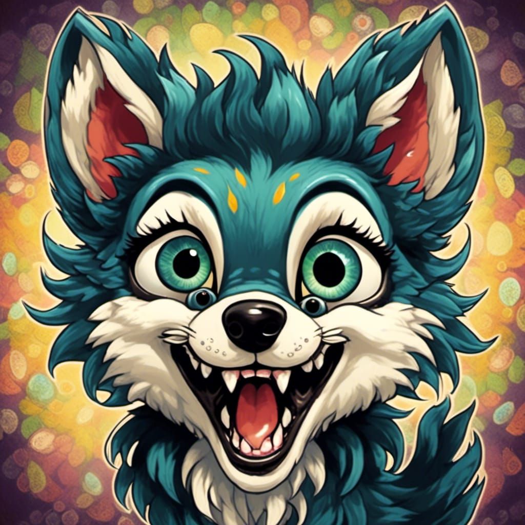 Cartoon Wolf with Bulging Eyes in 1940s Style