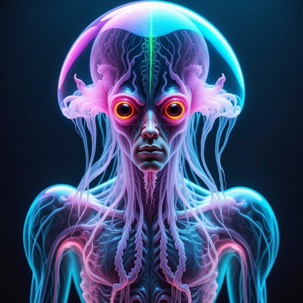 Neon Transparent Alien in Bubblegum Ooze Style