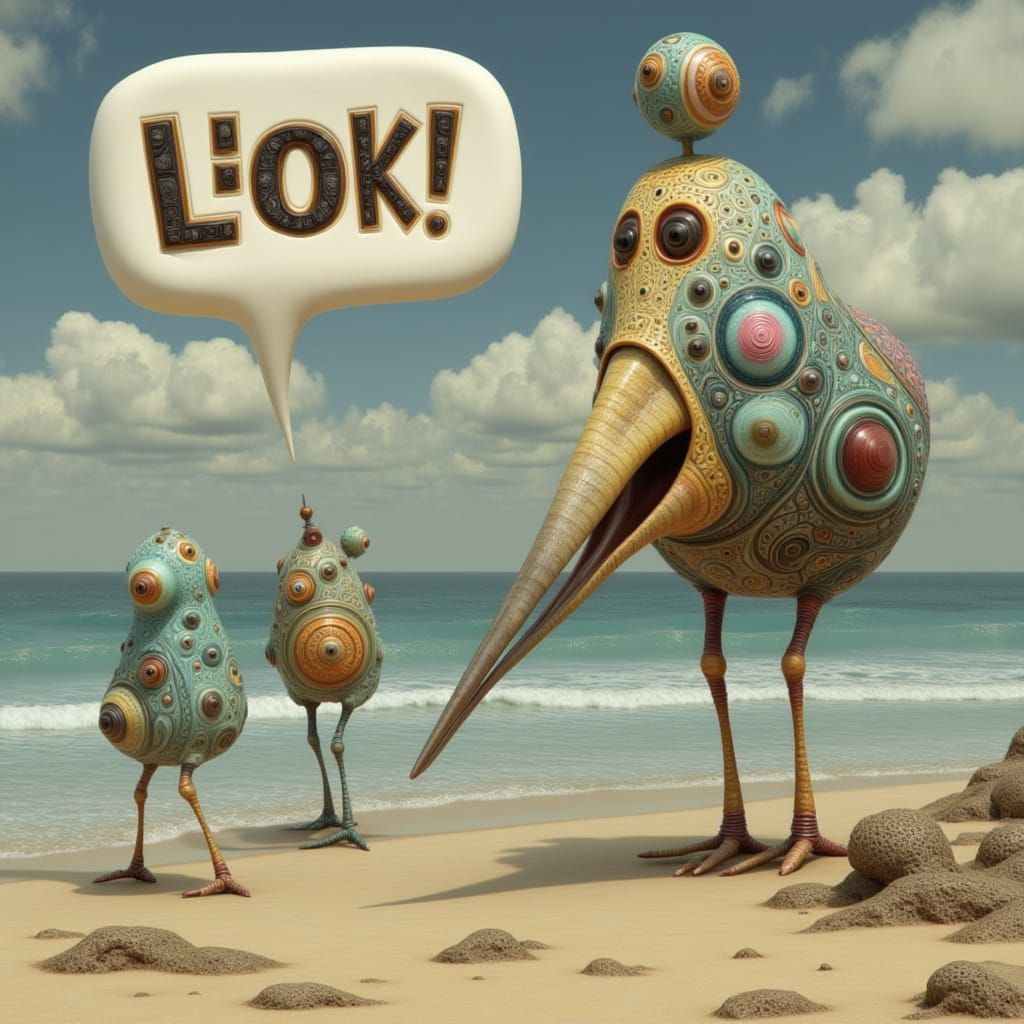 Freaky Moa Bird Delivers LOL Thanks on Beach in Surreal Styl...