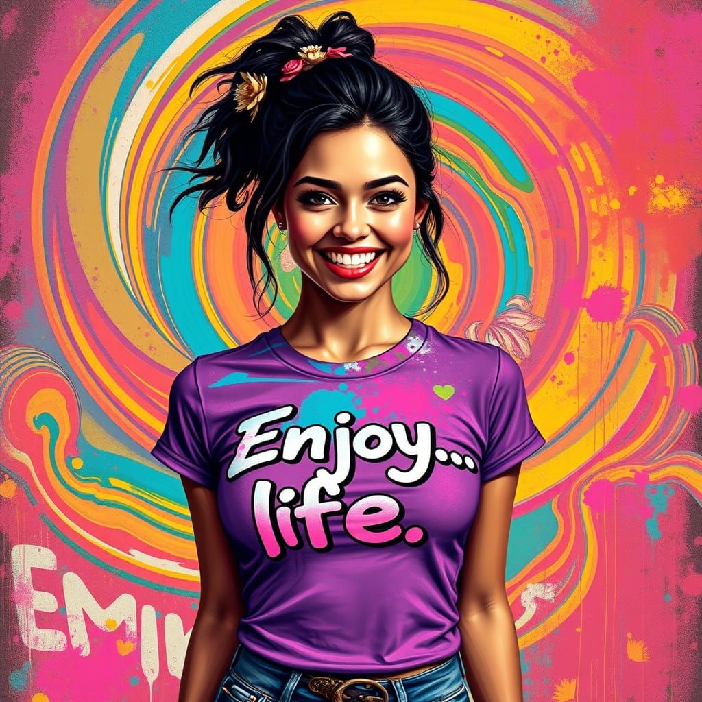 Futuristic Street Art Portrait with Bold Graffiti and Swirli...