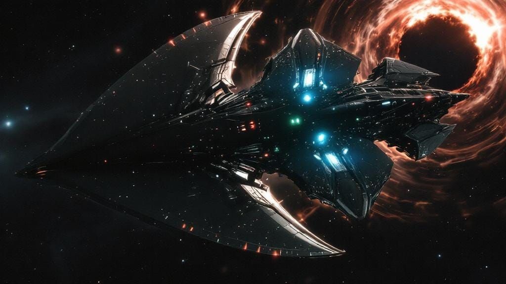 Shuriken Spaceship in Gritty Dark Sci-Fi Style