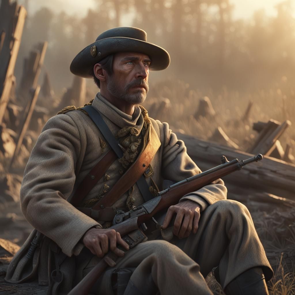 Confederate Soldier in Battlefield Ruins: Digital Painting