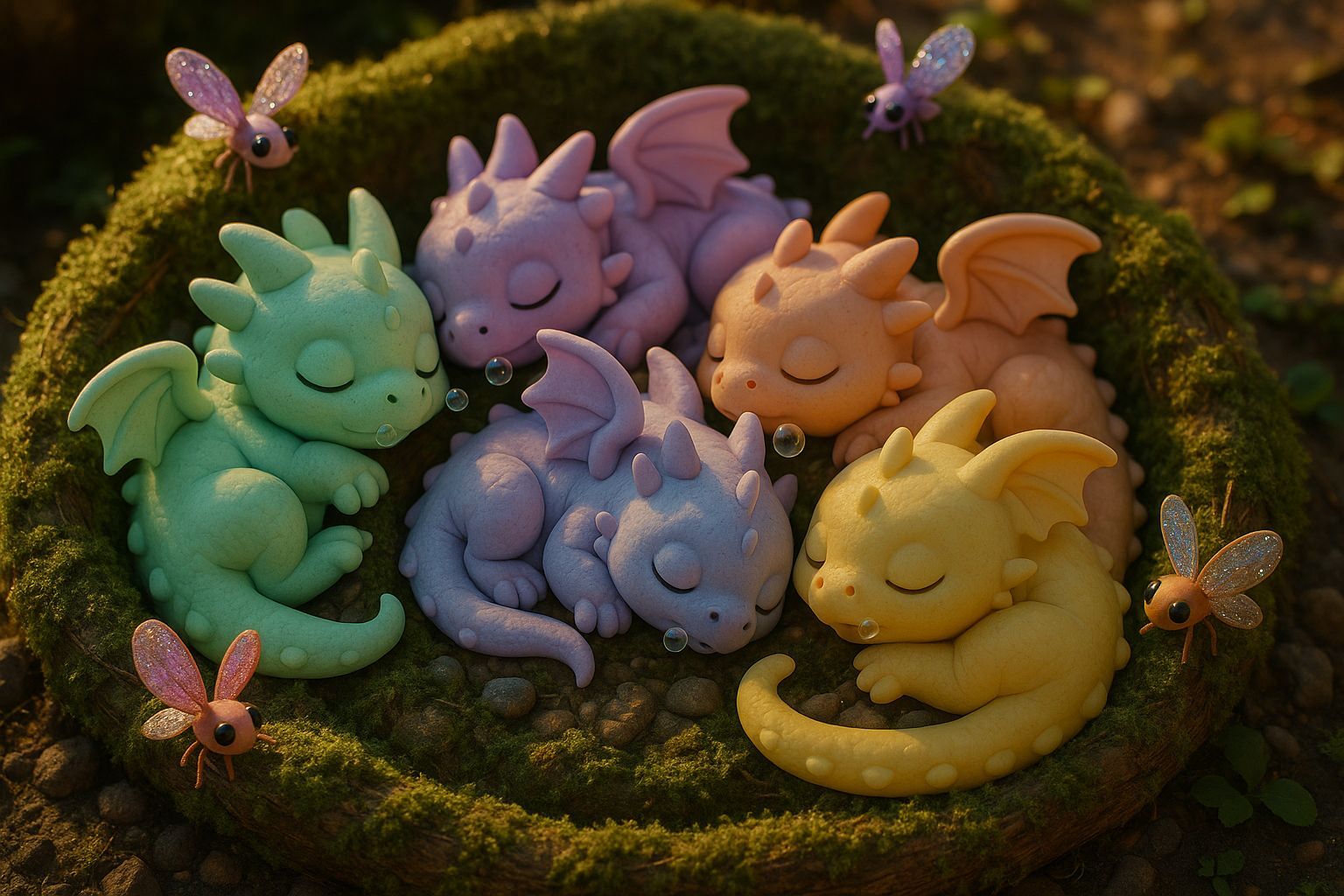 Cute Baby Dragons in Claymation Style Nest
