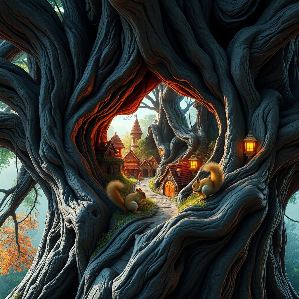 Squirrels' Hidden City in Oak Tree, Splash Art