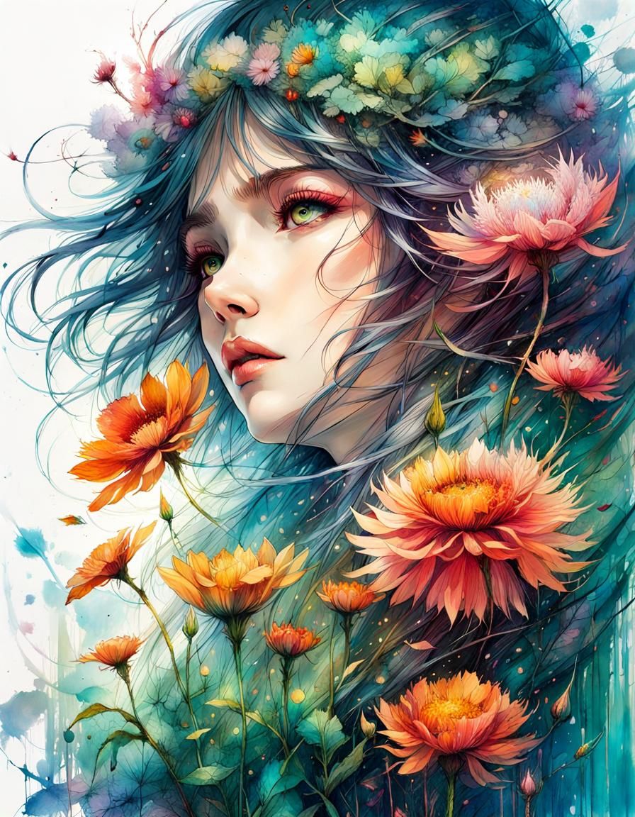 Magical Flower in Aetherpunk Dreamcore Style