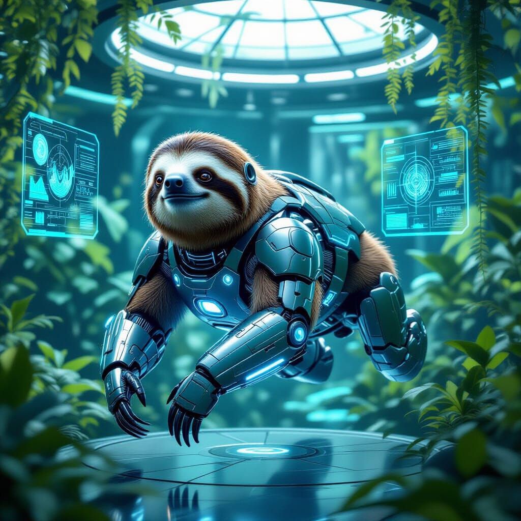 Cybernetic Sloth in Zero-G Biodome