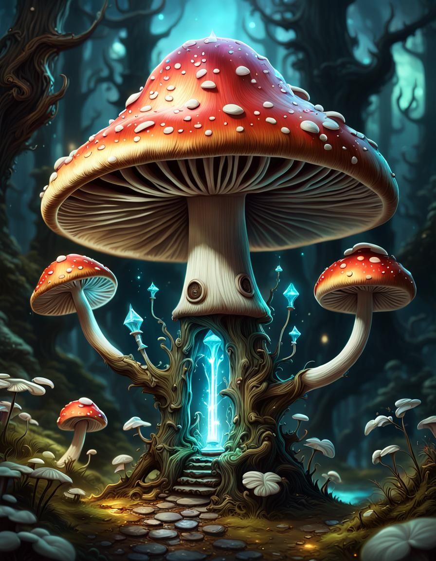 Adorable Luminous Mushroom Wizard in Detailed CGI