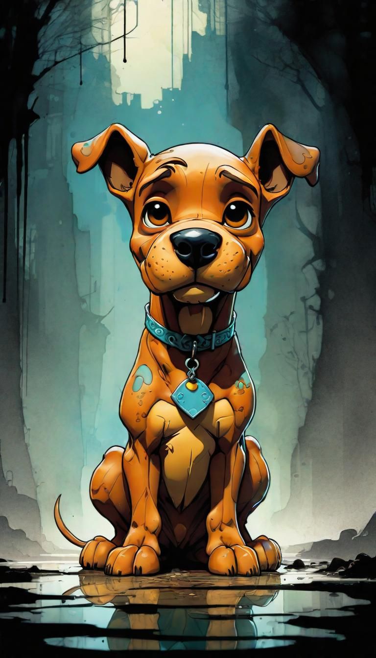 Chibi Scooby Doo Watercolor Painting in 8K