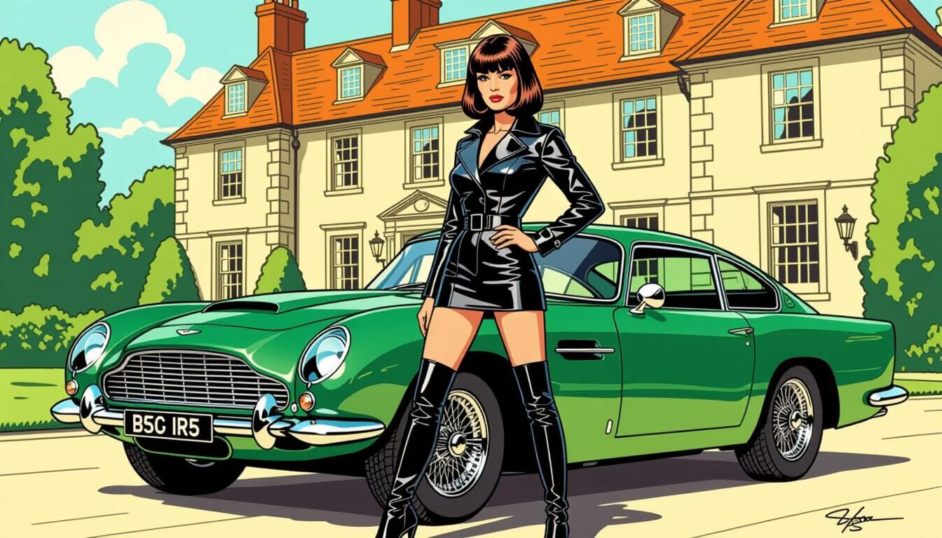 Emma Peel and Aston Martin DB5, Comic Book Art