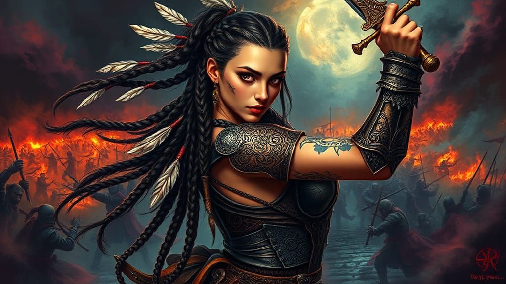 Latina Warrioress on Mystical Battlefield as Trompe L'oeil I...