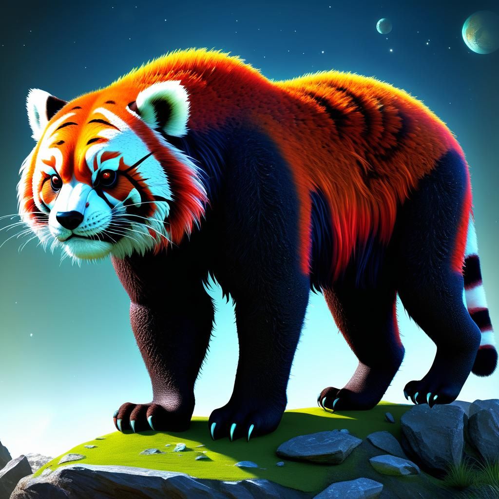 Exoplanet with Tiger-Panda Alien Lifeforms