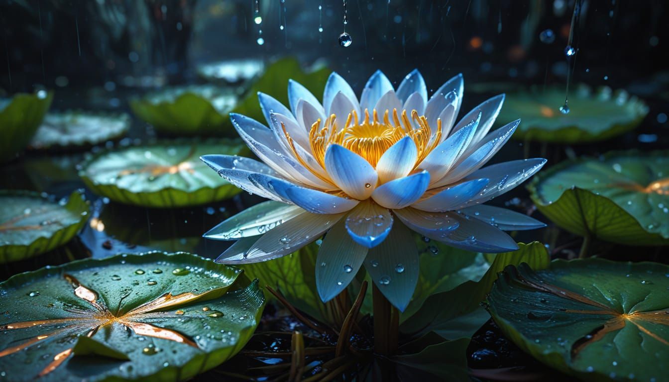 Lotus Flower and Lily Pads - Blue