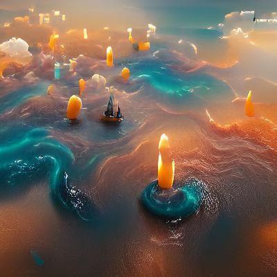 Candles Floating on the Ocean: Fantasy Concept Art