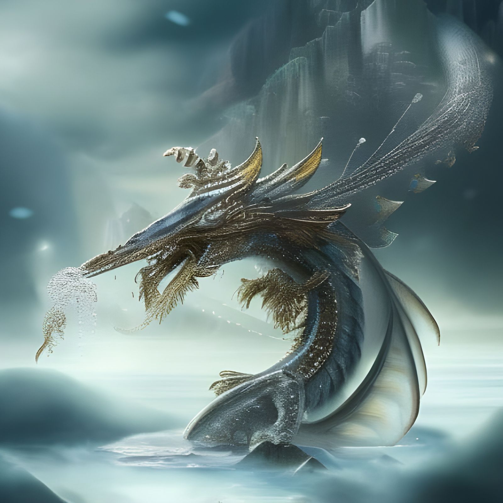 Water Dragon in a Realm of Icy Splendor