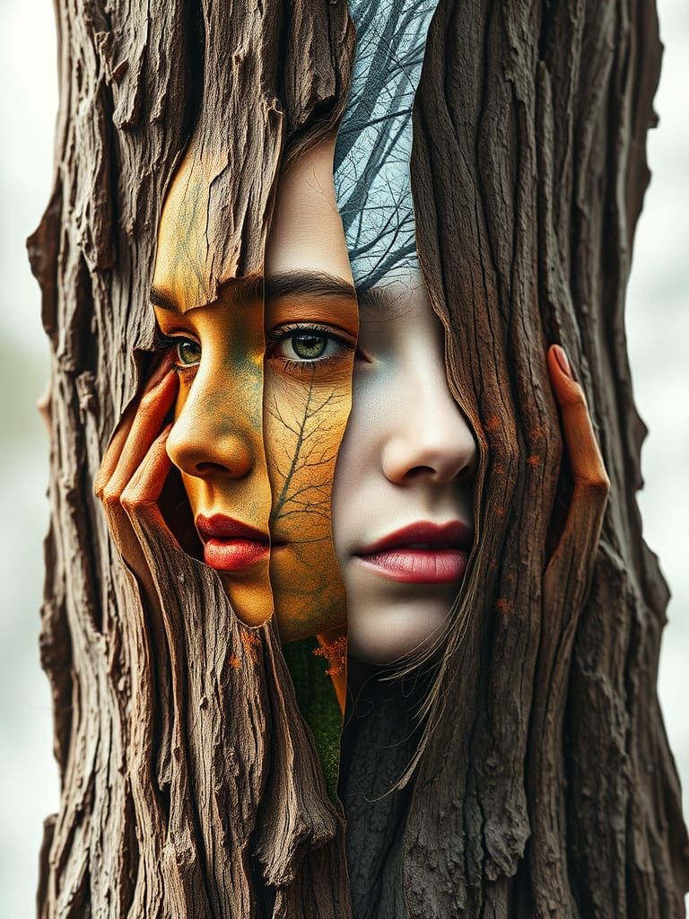 Seasonal Oak: Double Exposure Fantasy Art