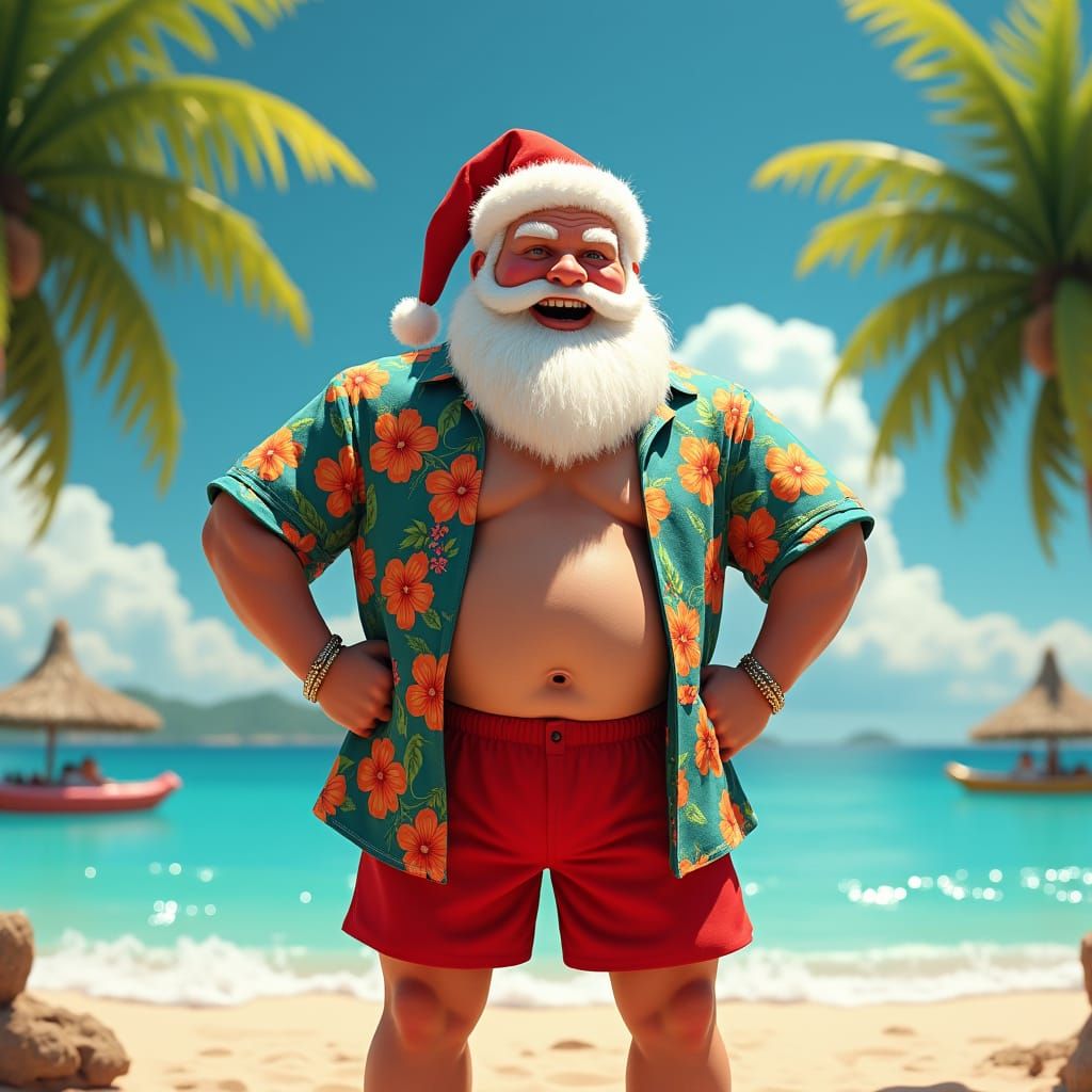 Santa Claus on Tropical Beach, Fantasy Concept Art