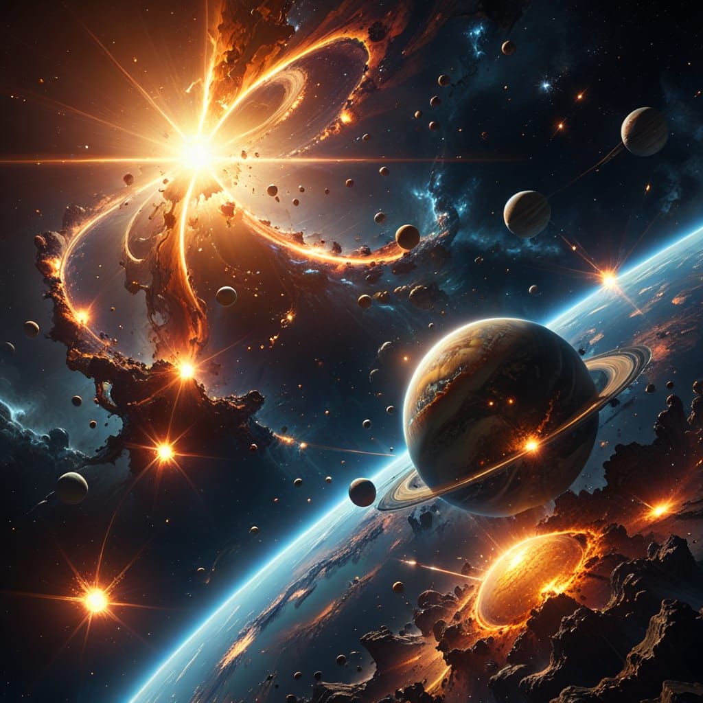 Vibrant Cosmic Galaxy in Golden Hour