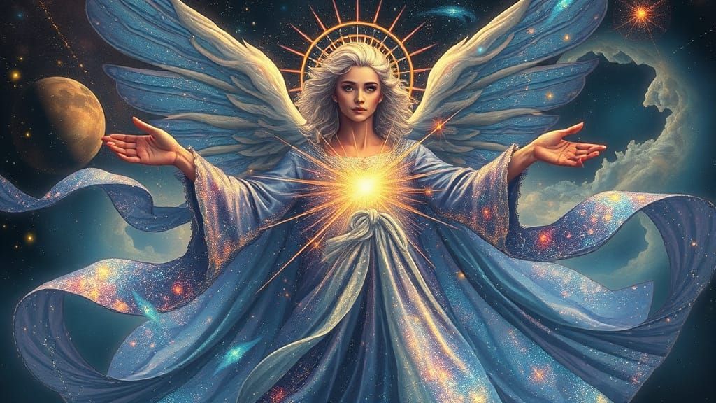 Celestial Being of Iridescent Stardust and Swirling Nebulae