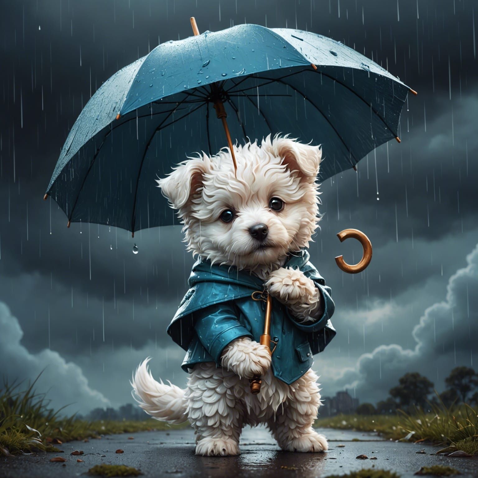 Cloud Puppy in the Rain: Digital Illustration