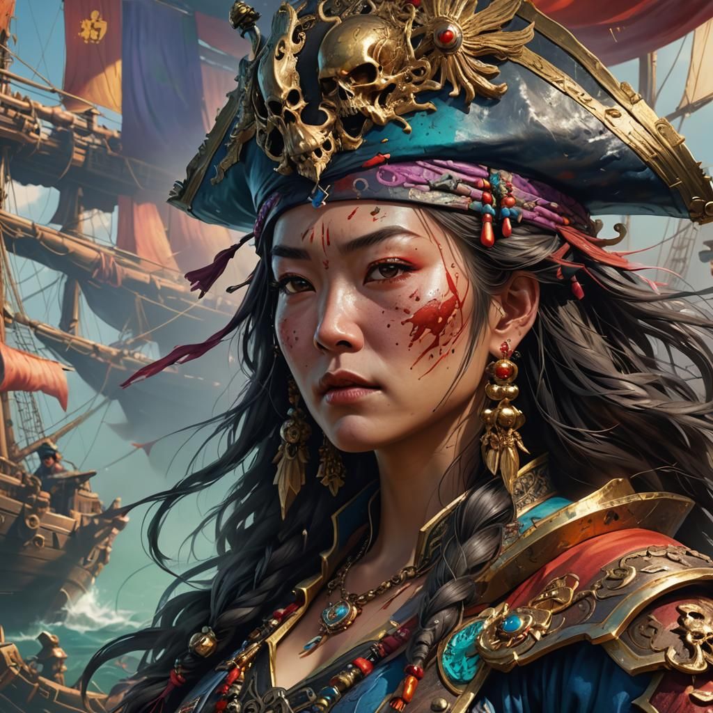 Chinese Pirate Queen in Hyperrealistic Splash Art