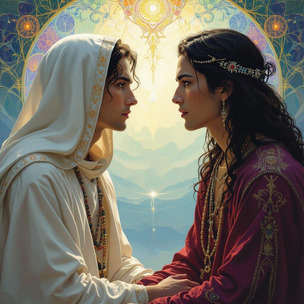 Contemplative Gaze in Shimmering Colors