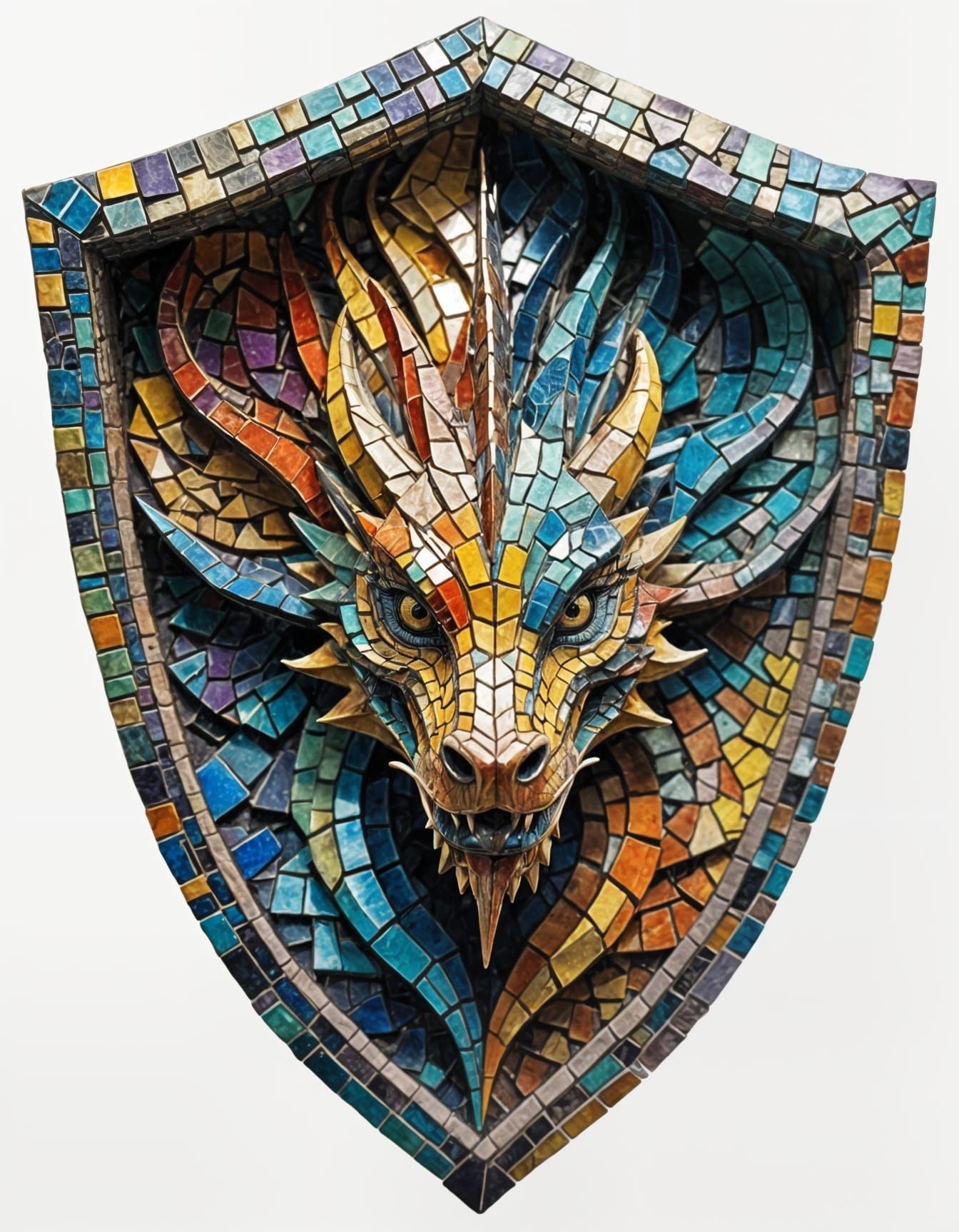 Fantasy Dragon Mosaic Sculpture in Iridescent Colors