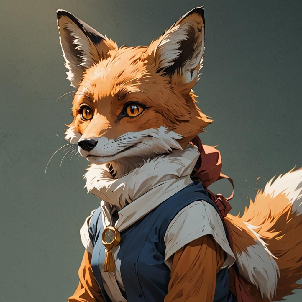 Anthropomorphic Fox Character in Cel-Shaded Anime Style