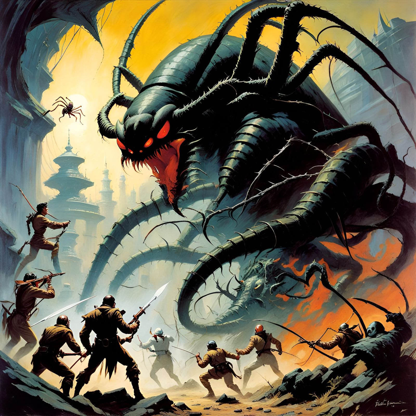 Bladed Spider Alien Battle in Sinister Landscape