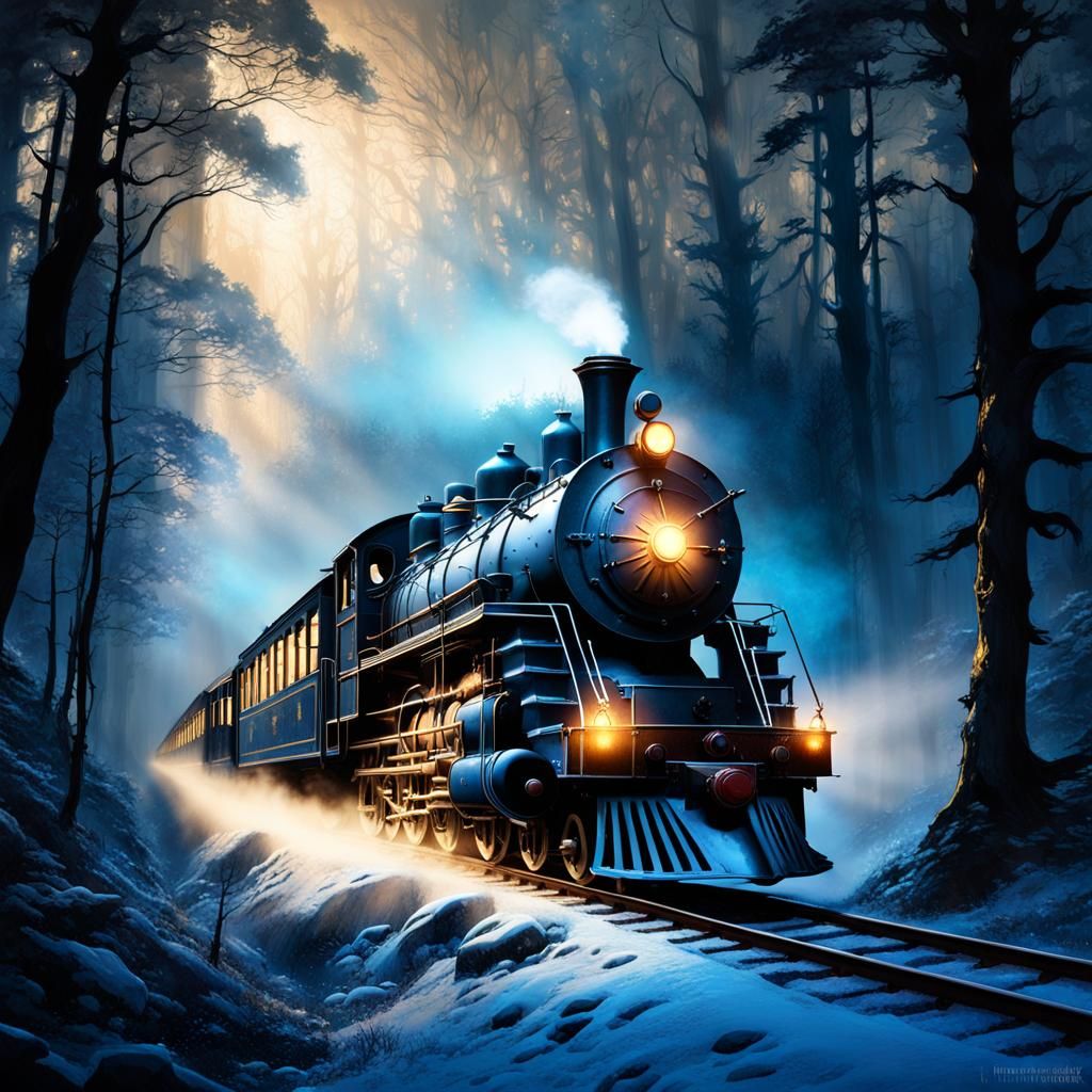 Mystical Train Through Haunted Forest: Dark Fantasy Concept ...