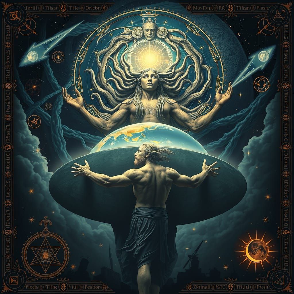 Colossal Atlas Supports the Flat Disc of the Earth in an Ete...