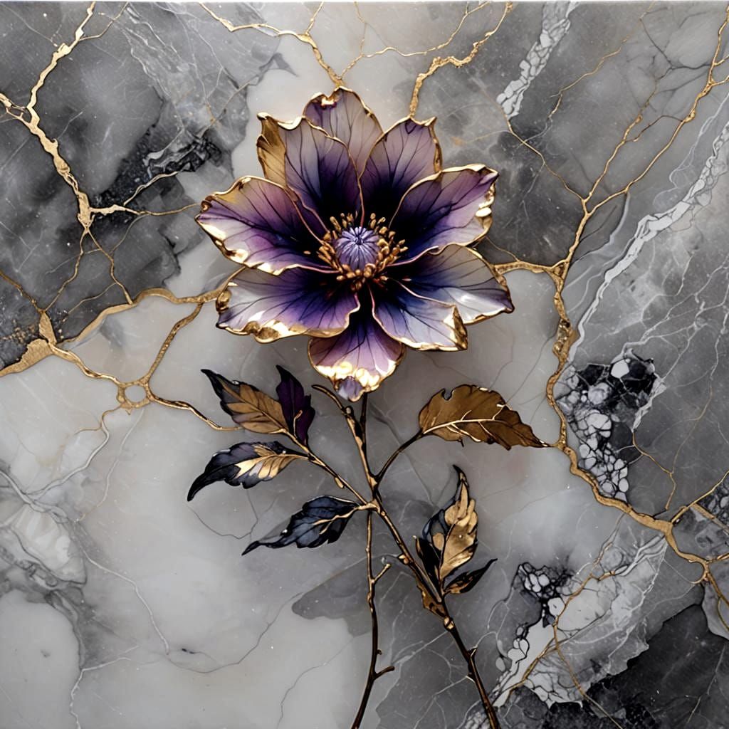 Vivid Flowers on Gray Marble Still Life